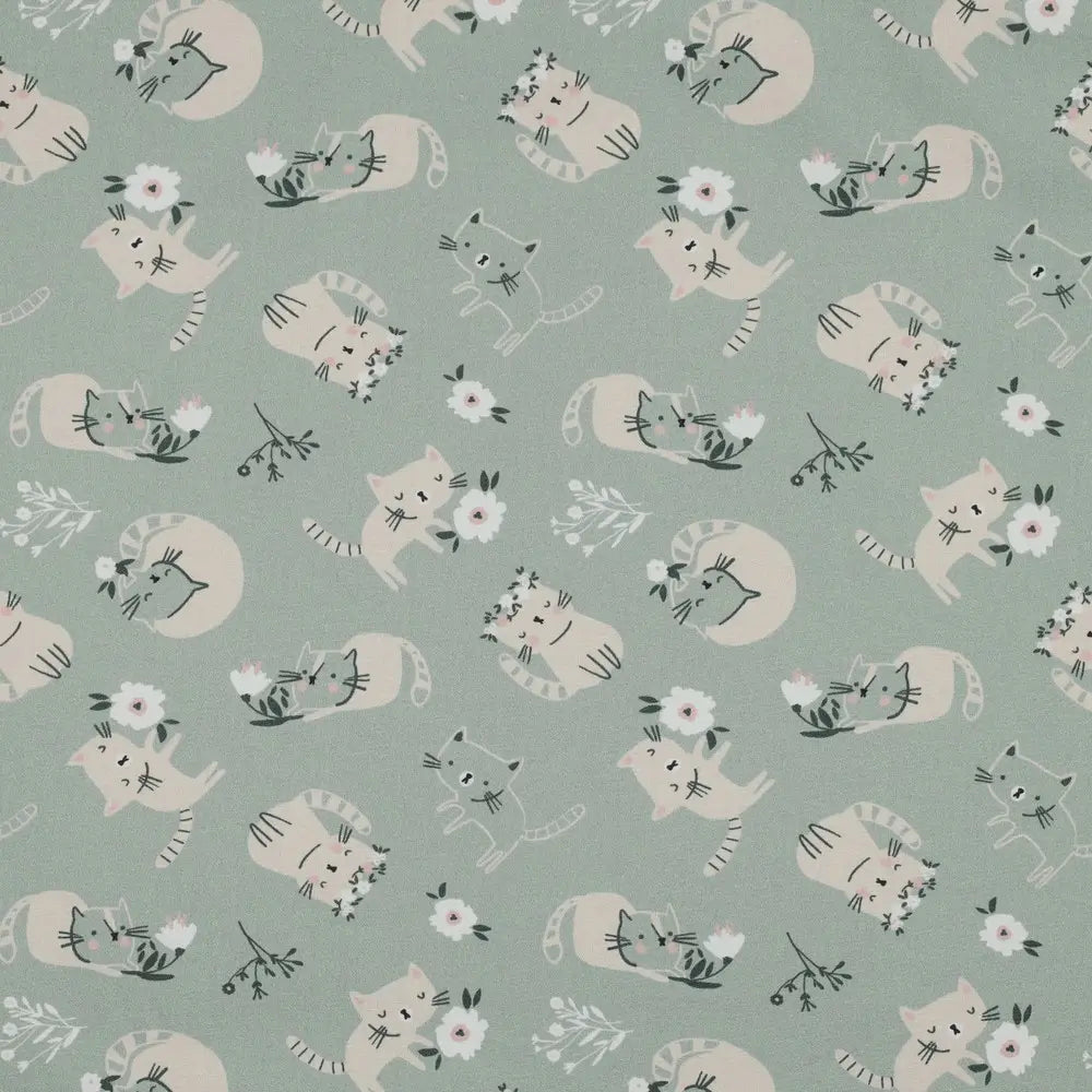 Bio Baumwolle Popeline niedliche Katzen mint