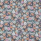 Bio Baumwolle Popeline Vintage Blume Bunt Orange Blau Grau | Stoffwerk