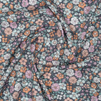 Bio Baumwolle Popeline Vintage Blume Bunt Orange Blau Grau | Stoffwerk