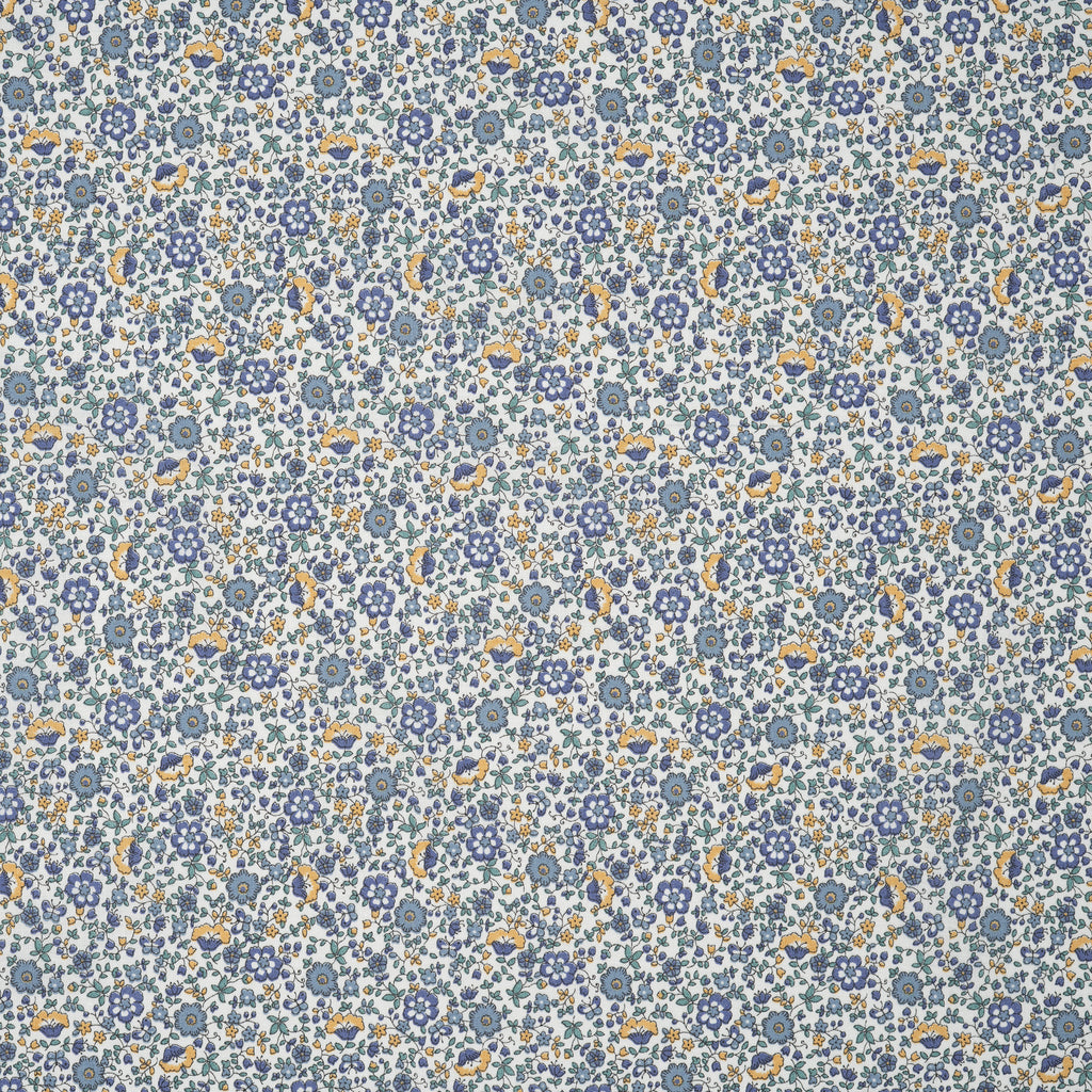 Bio Baumwolle Voile Blumen Blau Grün Gelb