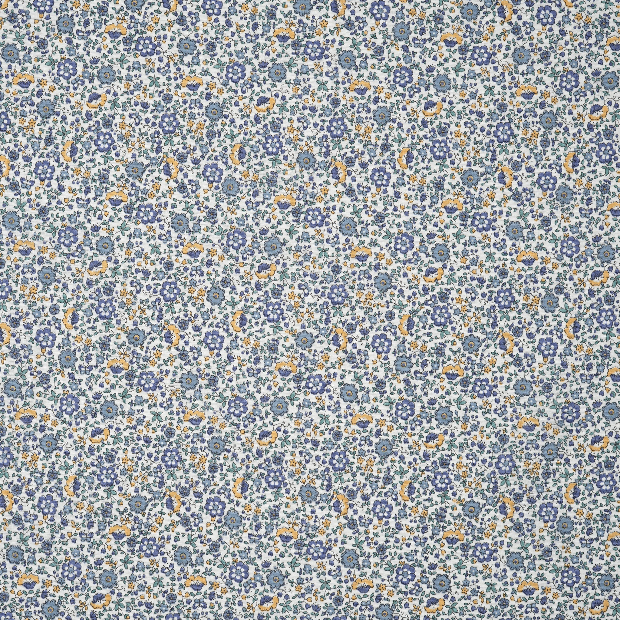 Bio Baumwolle Voile Blumen Blau Grün Gelb