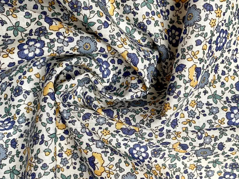 Bio Baumwolle Voile Blumen blau grün gelb