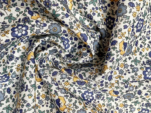 Bio Baumwolle Voile Blumen Blau Grün Gelb | Stoffwerk