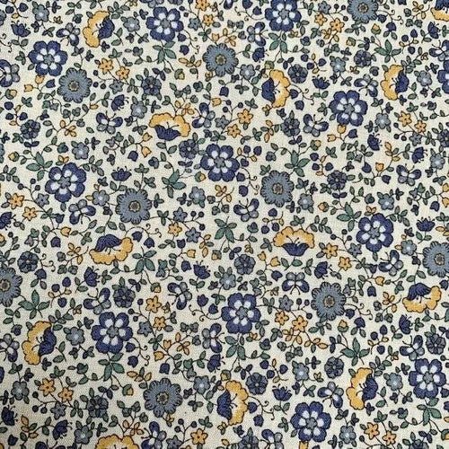 Bio Baumwolle Voile Blumen Blau Grün Gelb | Stoffwerk