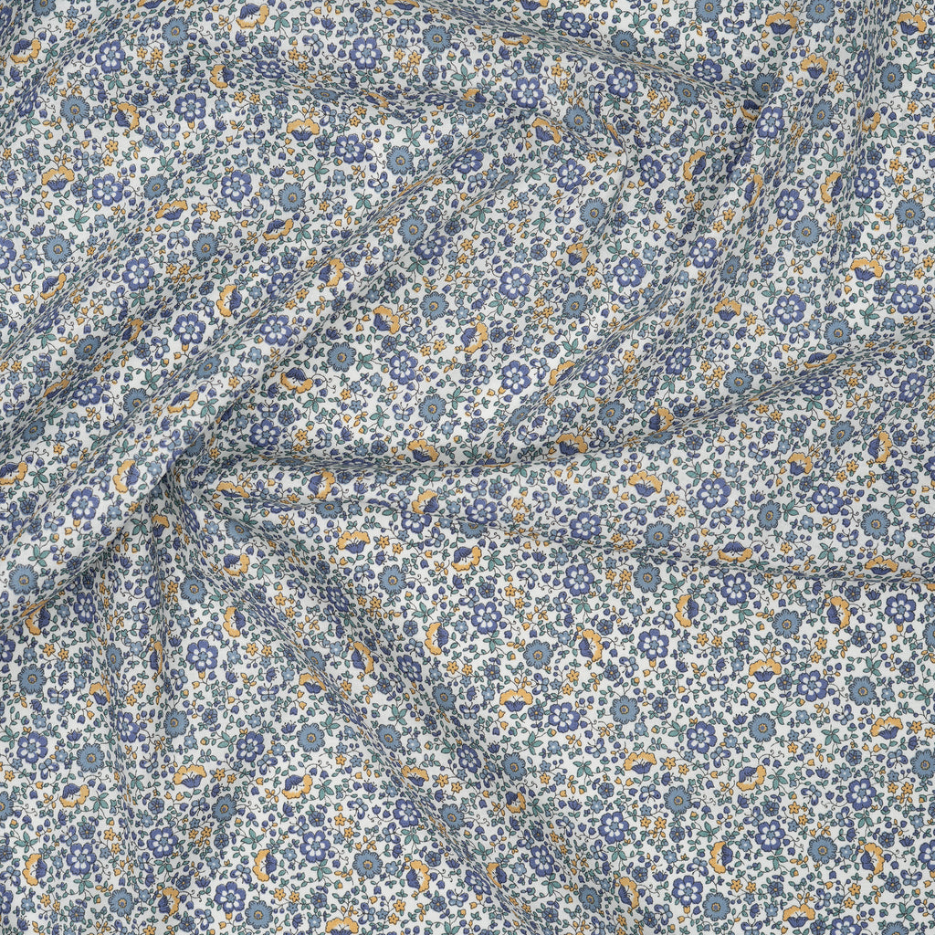 Bio Baumwolle Voile Blumen Blau Grün Gelb