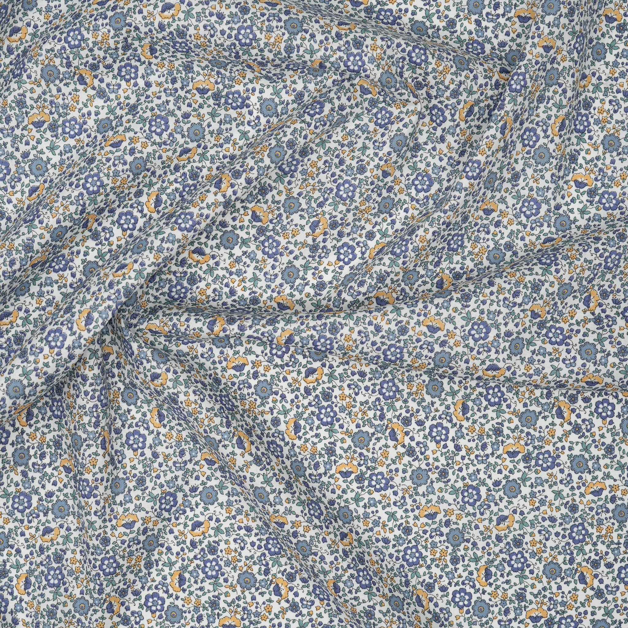 Bio Baumwolle Voile Blumen Blau Grün Gelb