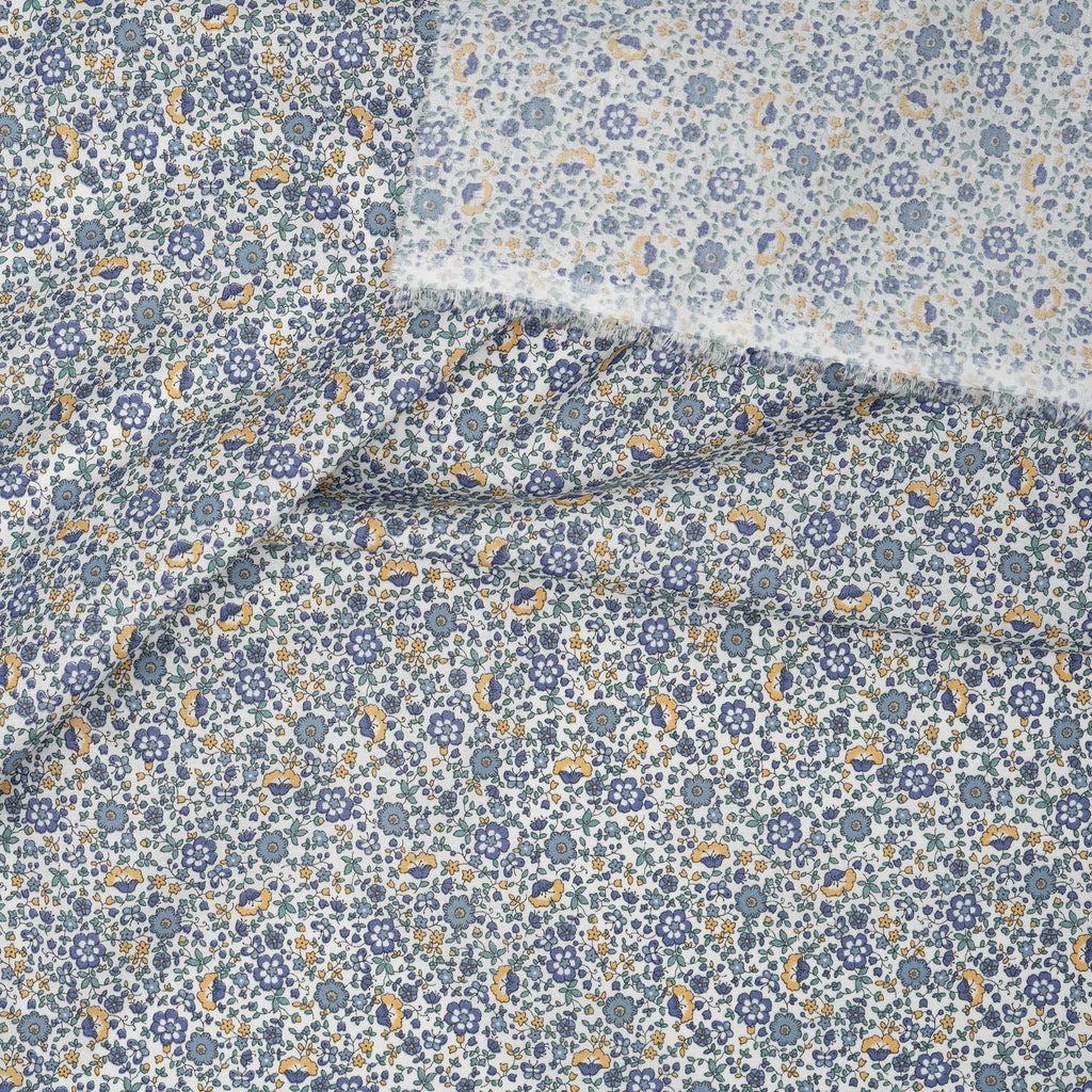 Bio Baumwolle Voile Blumen Blau Grün Gelb