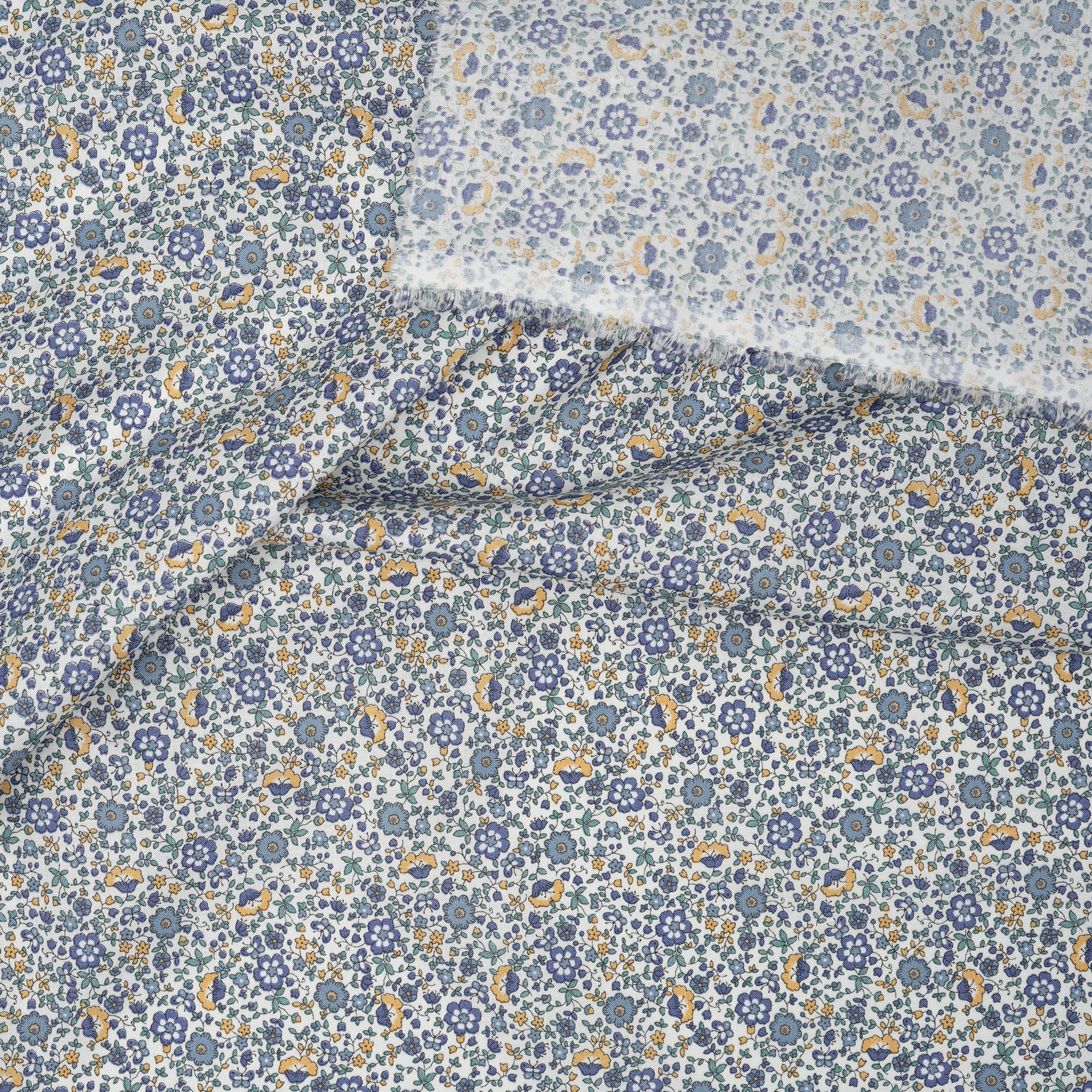 Bio Baumwolle Voile Blumen Blau Grün Gelb