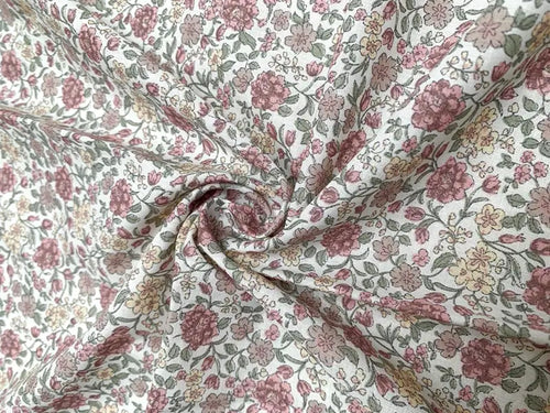 Bio Baumwolle Voile Blumen Rosa Grün Gelb | Stoffwerk