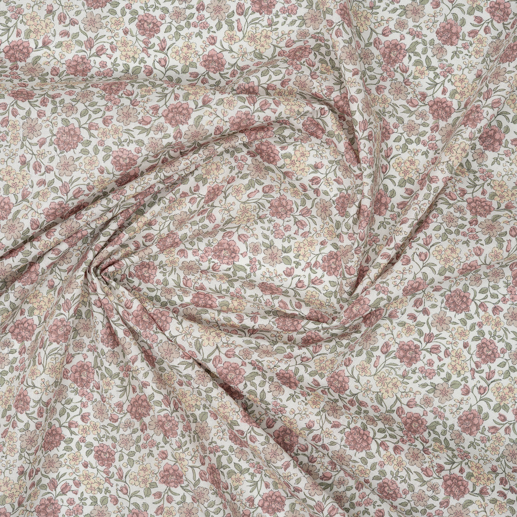 Bio Baumwolle Voile Blumen Rosa Grün Gelb