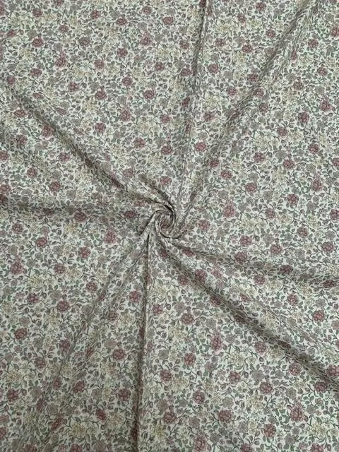 Bio Baumwolle Voile Blumen Rosa Grün Gelb | Stoffwerk