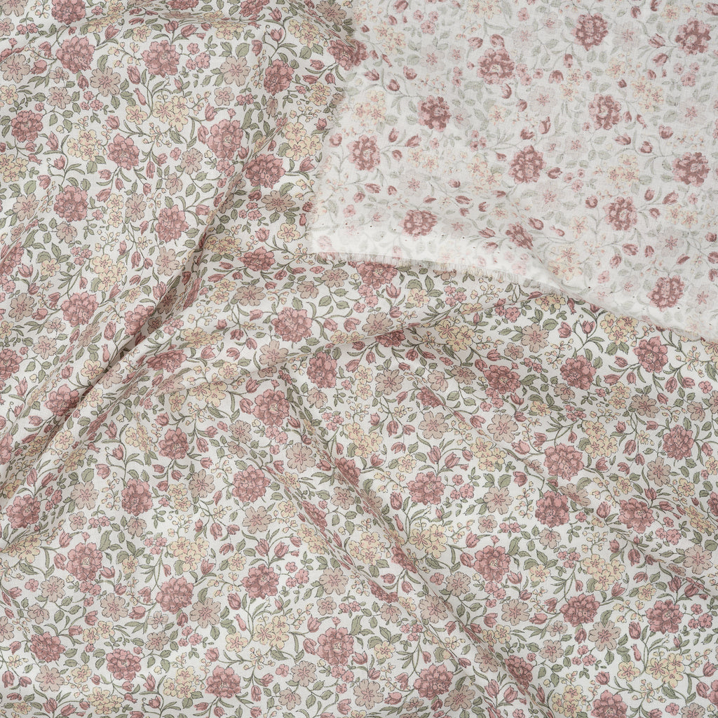 Bio Baumwolle Voile Blumen Rosa Grün Gelb