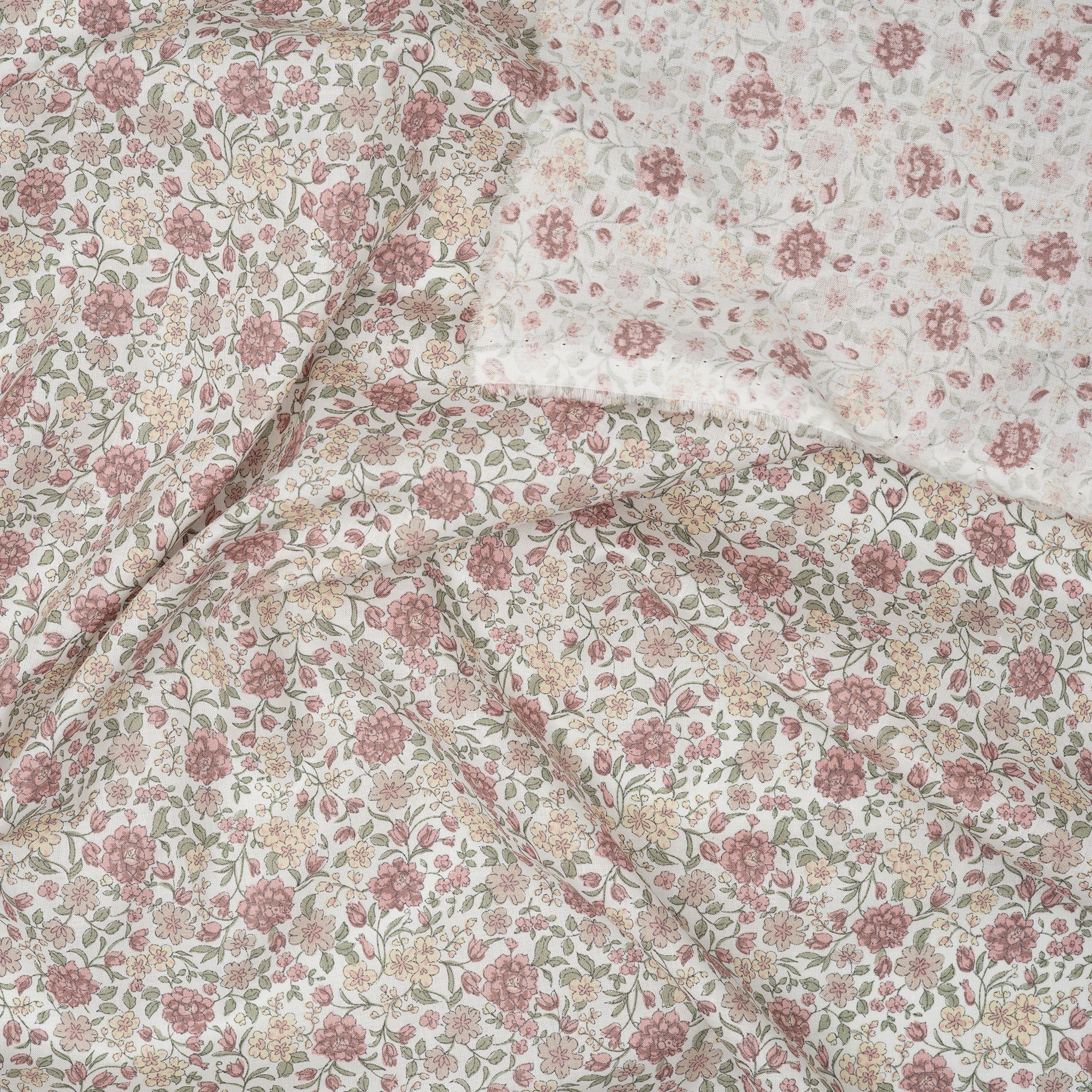 Bio Baumwolle Voile Blumen Rosa Grün Gelb