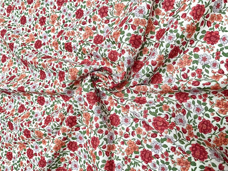 Bio Baumwolle Voile Blumen Rot Grün Orange