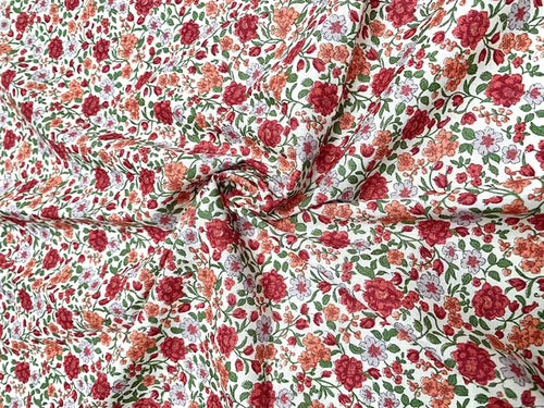 Bio Baumwolle Voile Blumen Rot Grün Orange | Stoffwerk