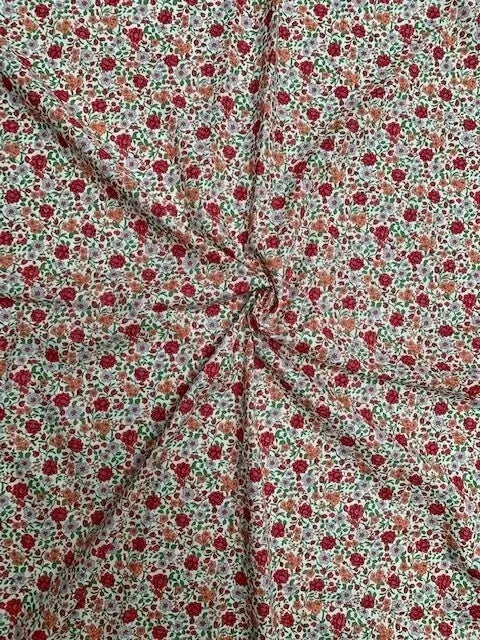 Bio Baumwolle Voile Blumen Rot Grün Orange | Stoffwerk