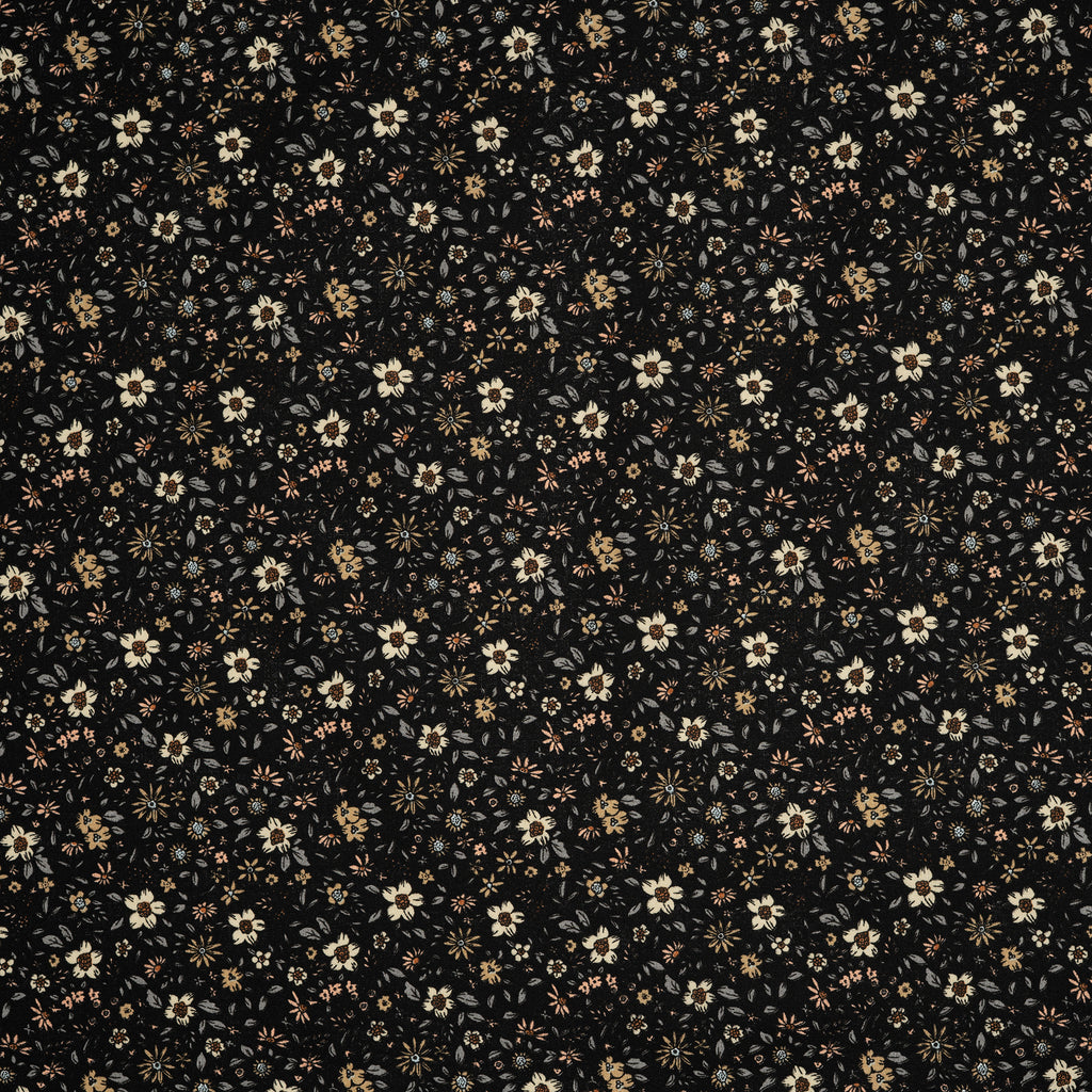 Bio Baumwolle Voile Blumen Vintage Scandi Fleur Schwarz