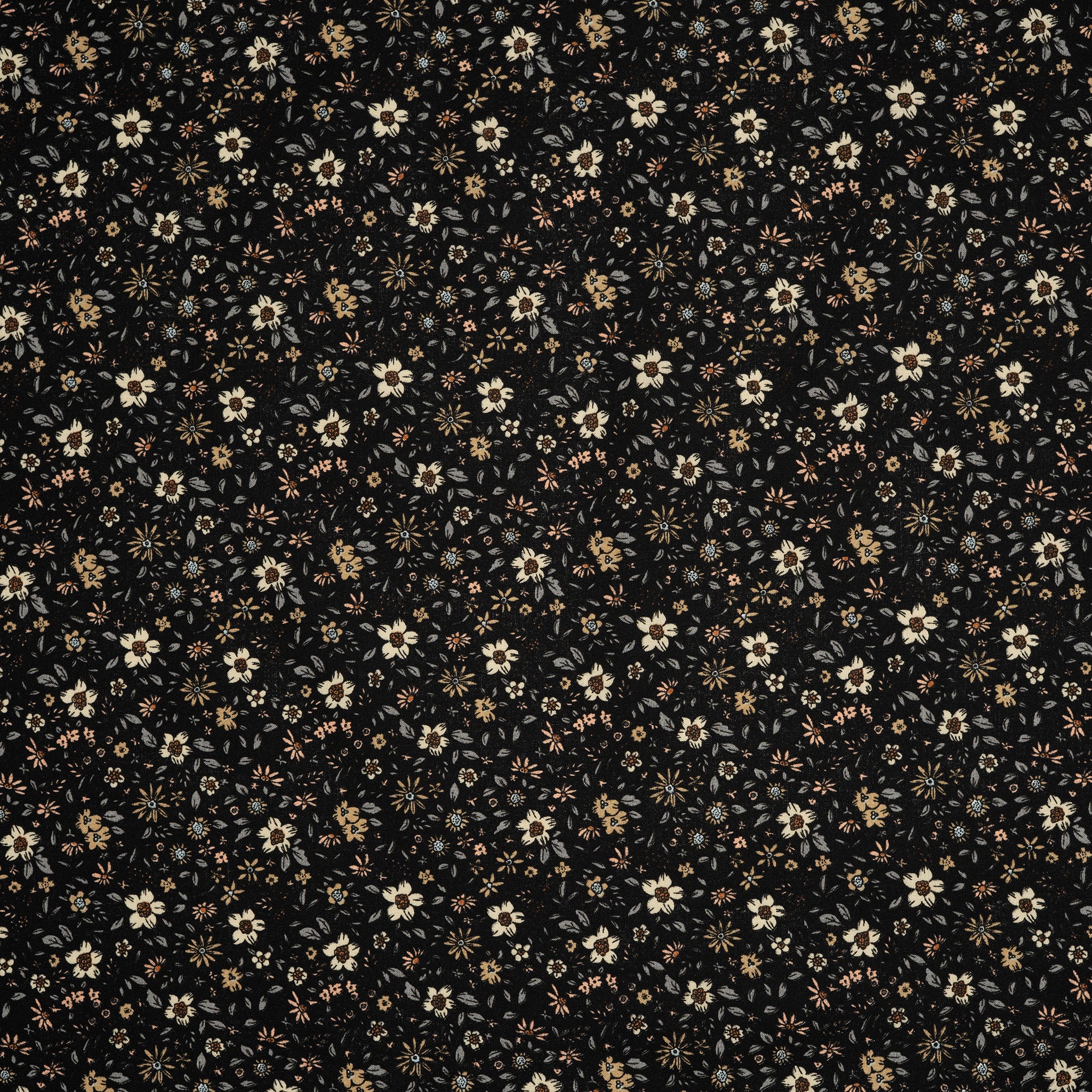 Bio Baumwolle Voile Blumen Vintage Scandi Fleur Schwarz