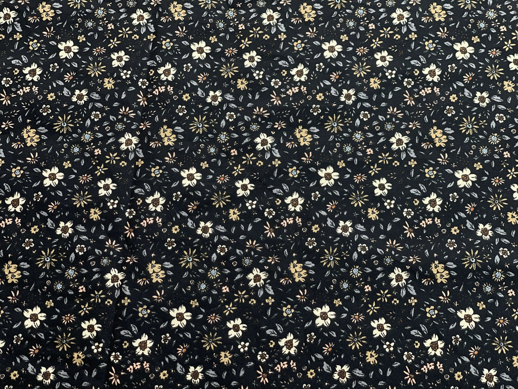Bio Baumwolle Voile Blumen Vintage Scandi Fleur schwarz