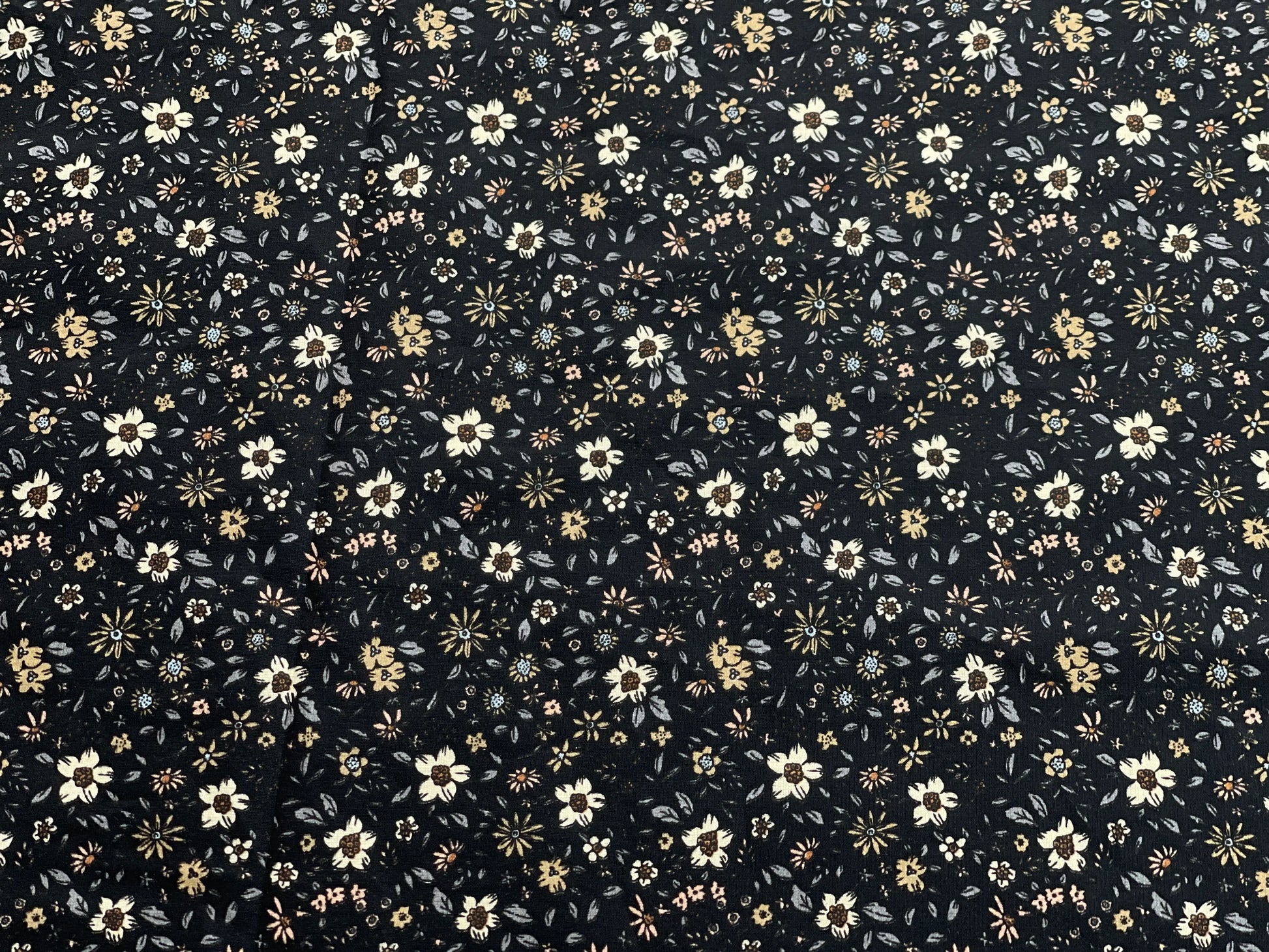 Bio Baumwolle Voile Blumen Vintage Scandi Fleur schwarz