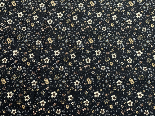 Bio Baumwolle Voile Blumen Vintage Scandi Fleur Schwarz | Stoffwerk
