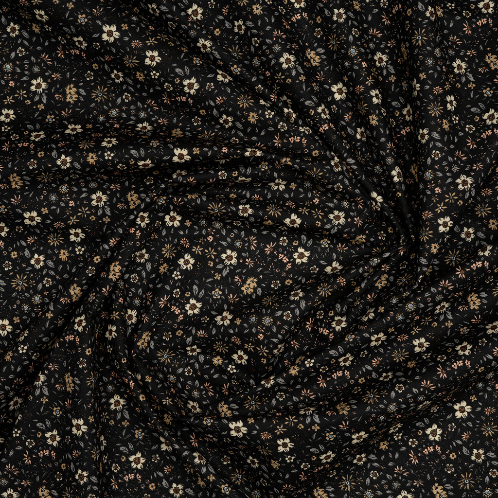 Bio Baumwolle Voile Blumen Vintage Scandi Fleur Schwarz | Stoffwerk