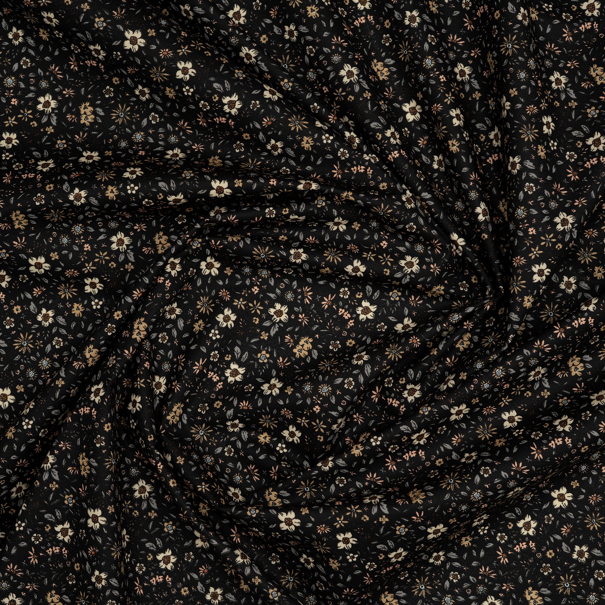 Bio Baumwolle Voile Blumen Vintage Scandi Fleur Schwarz | Stoffwerk