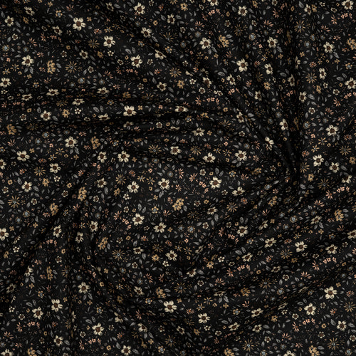 Bio Baumwolle Voile Blumen Vintage Scandi Fleur Schwarz | Stoffwerk