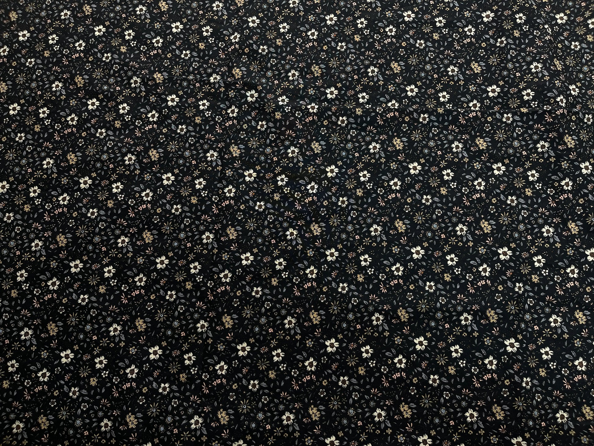 Bio Baumwolle Voile Blumen Vintage Scandi Fleur schwarz
