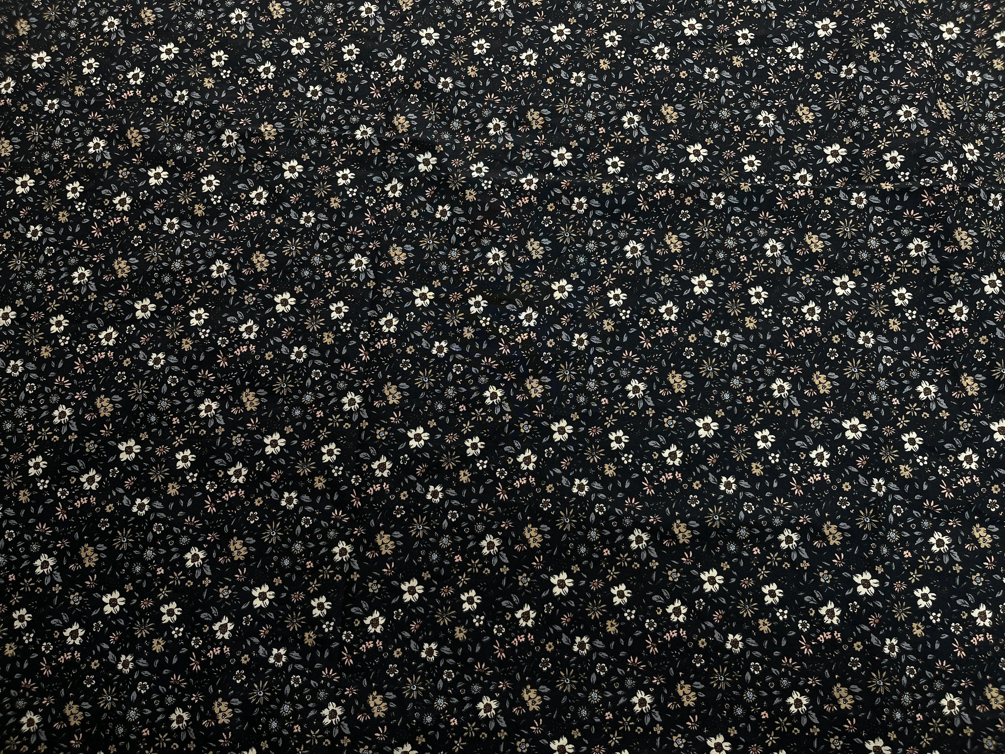 Bio Baumwolle Voile Blumen Vintage Scandi Fleur schwarz