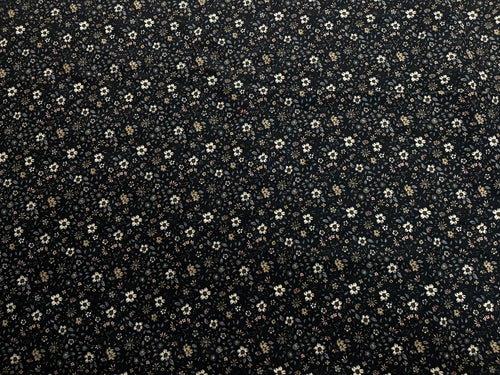 Bio Baumwolle Voile Blumen Vintage Scandi Fleur Schwarz | Stoffwerk