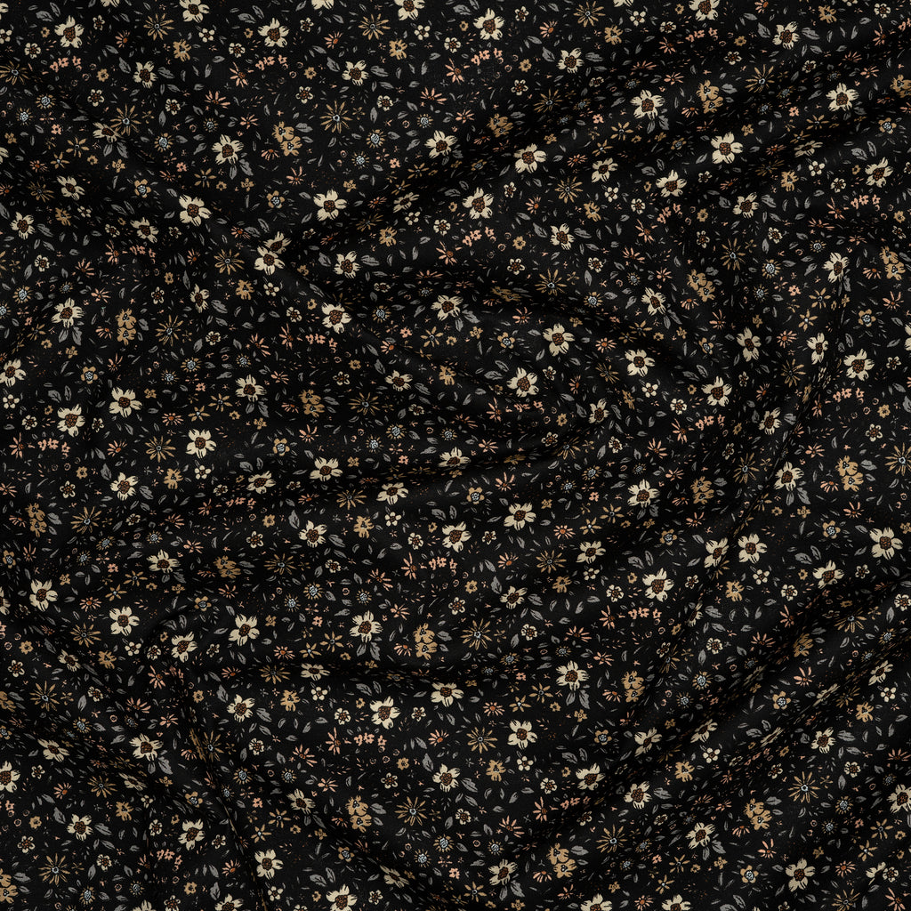 Bio Baumwolle Voile Blumen Vintage Scandi Fleur Schwarz | Stoffwerk