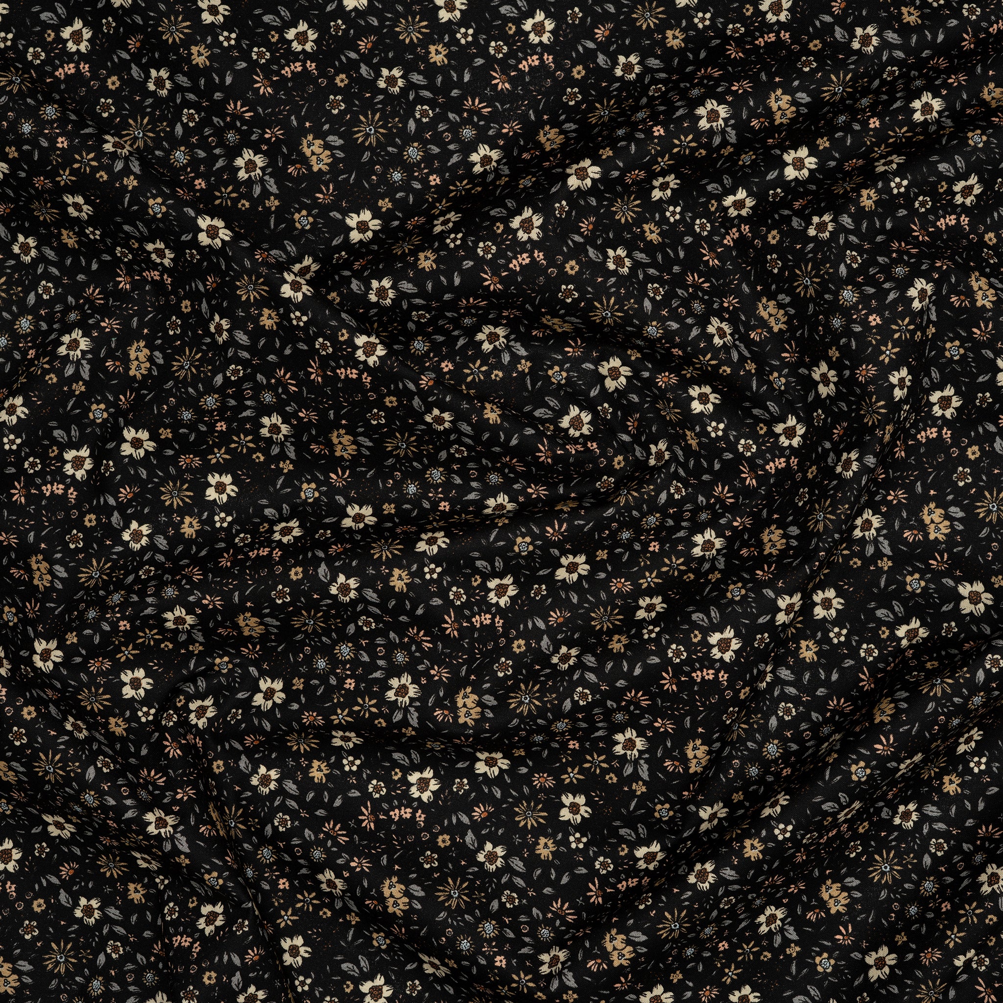 Bio Baumwolle Voile Blumen Vintage Scandi Fleur Schwarz | Stoffwerk
