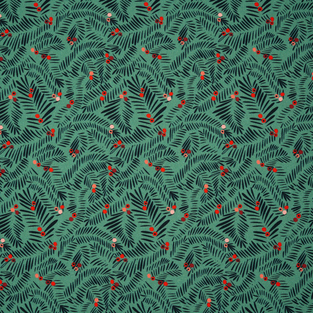 Bio Baumwolle Webware Christmas Branches Light Green