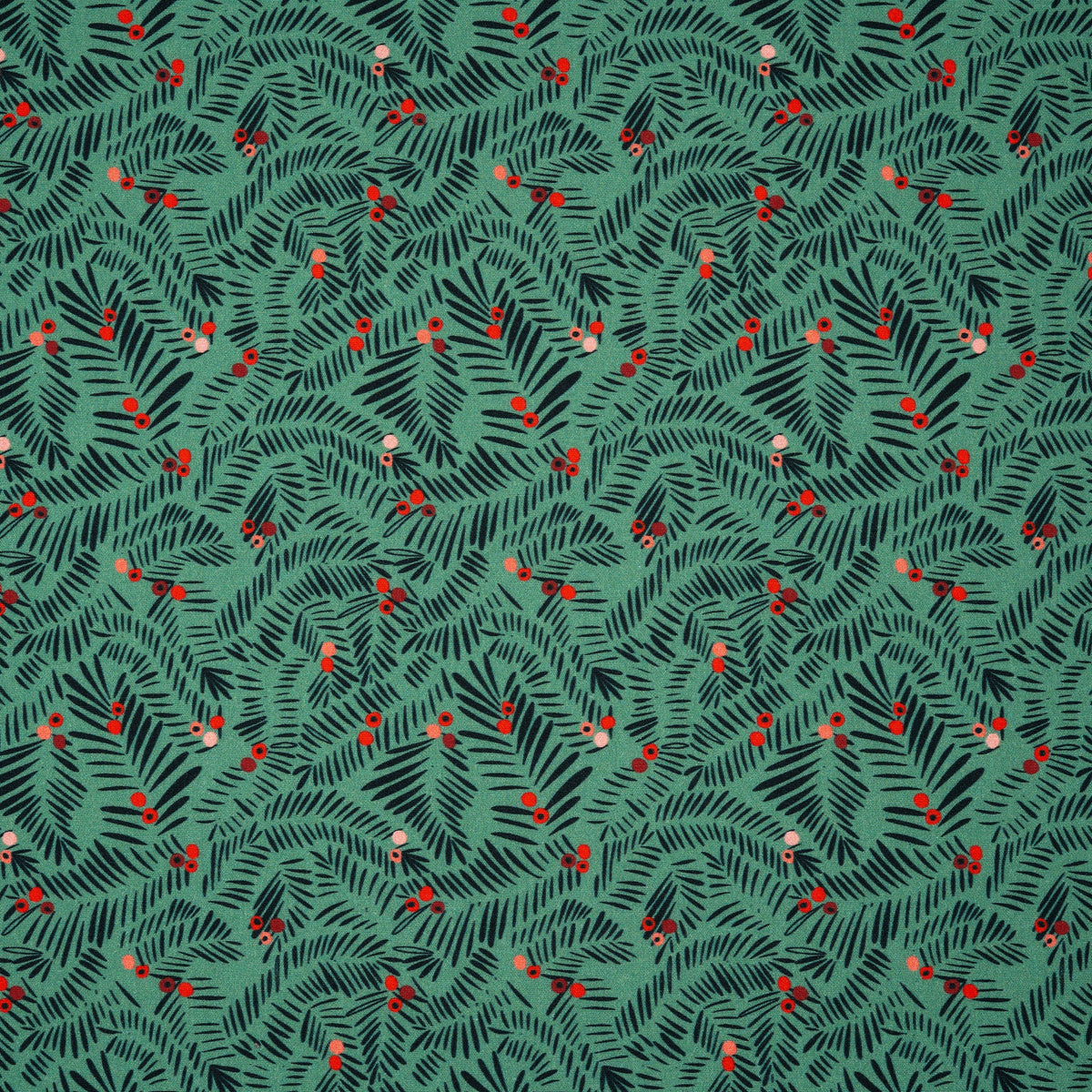 Bio Baumwolle Webware Christmas Branches Light Green