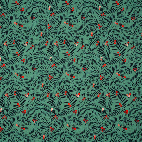 Bio Baumwolle Webware Christmas Branches Light Green