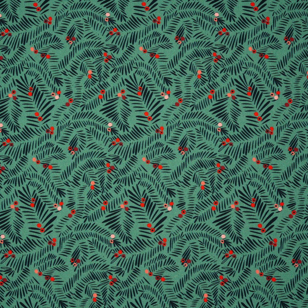 Bio Baumwolle Webware Christmas Branches Light Green