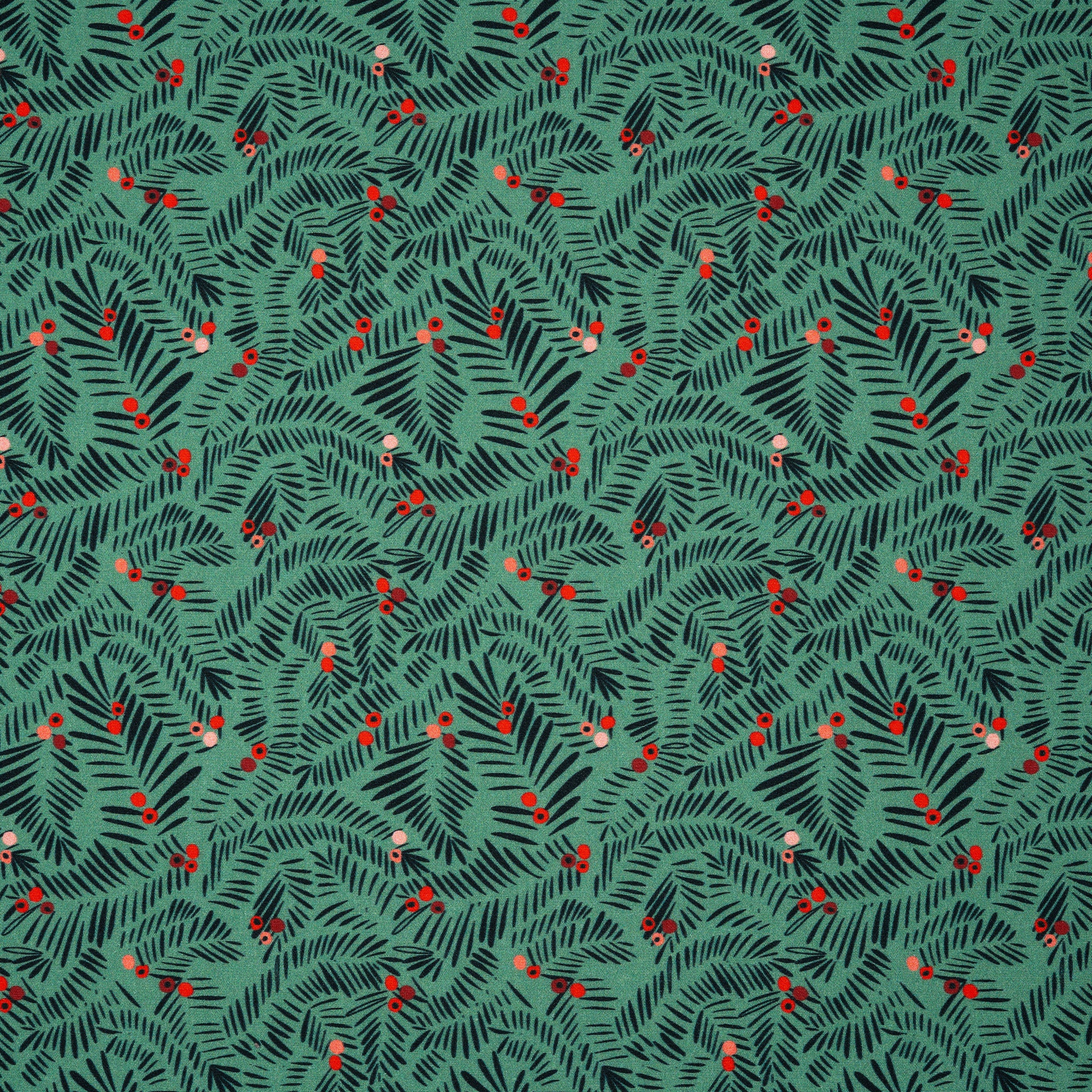 Bio Baumwolle Webware Christmas Branches Light Green