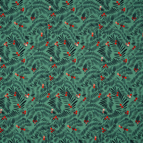 Bio Baumwolle Webware Christmas Branches Light Green | Stoffwerk