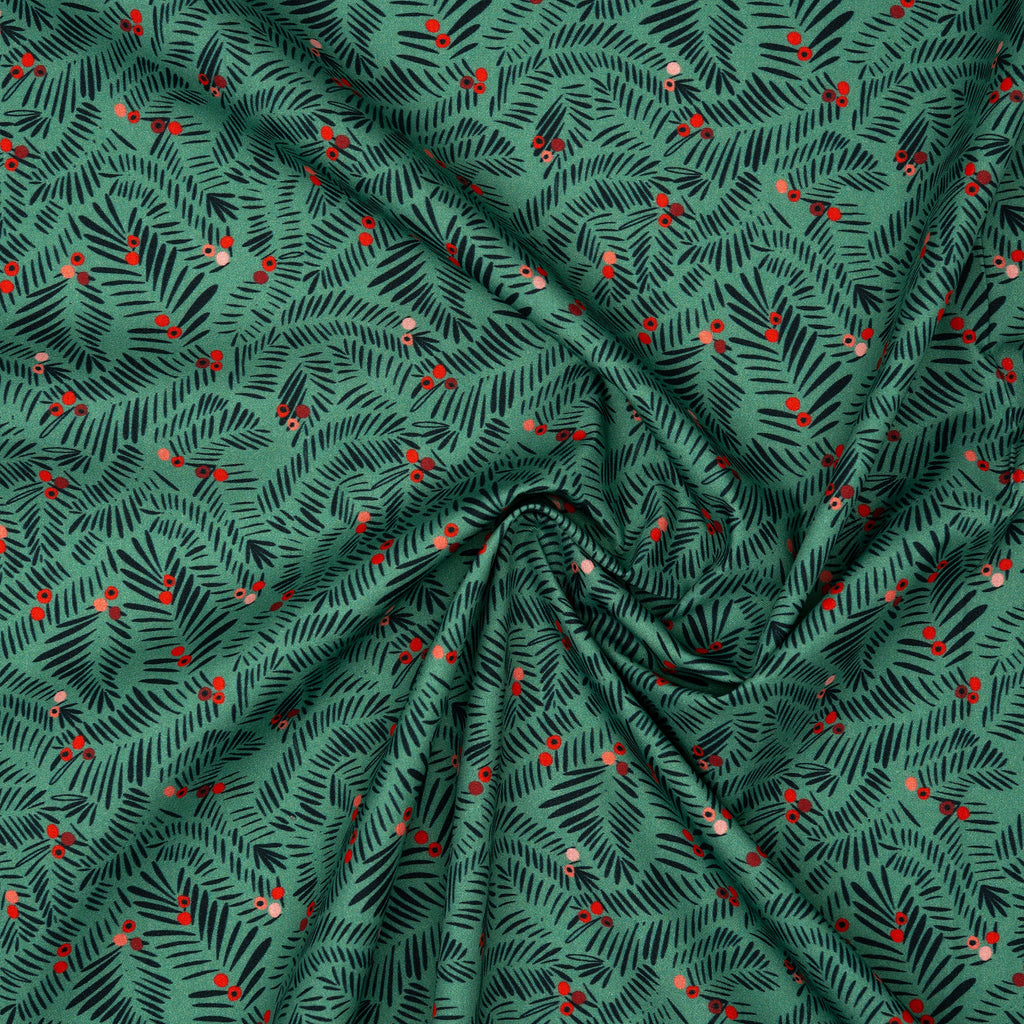 Bio Baumwolle Webware Christmas Branches Light Green | Stoffwerk