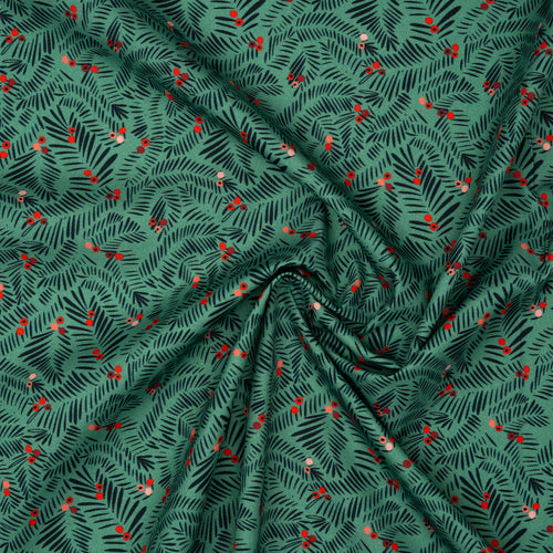 Bio Baumwolle Webware Christmas Branches Light Green | Stoffwerk