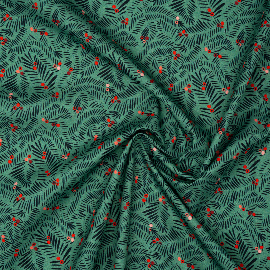 Bio Baumwolle Webware Christmas Branches Light Green