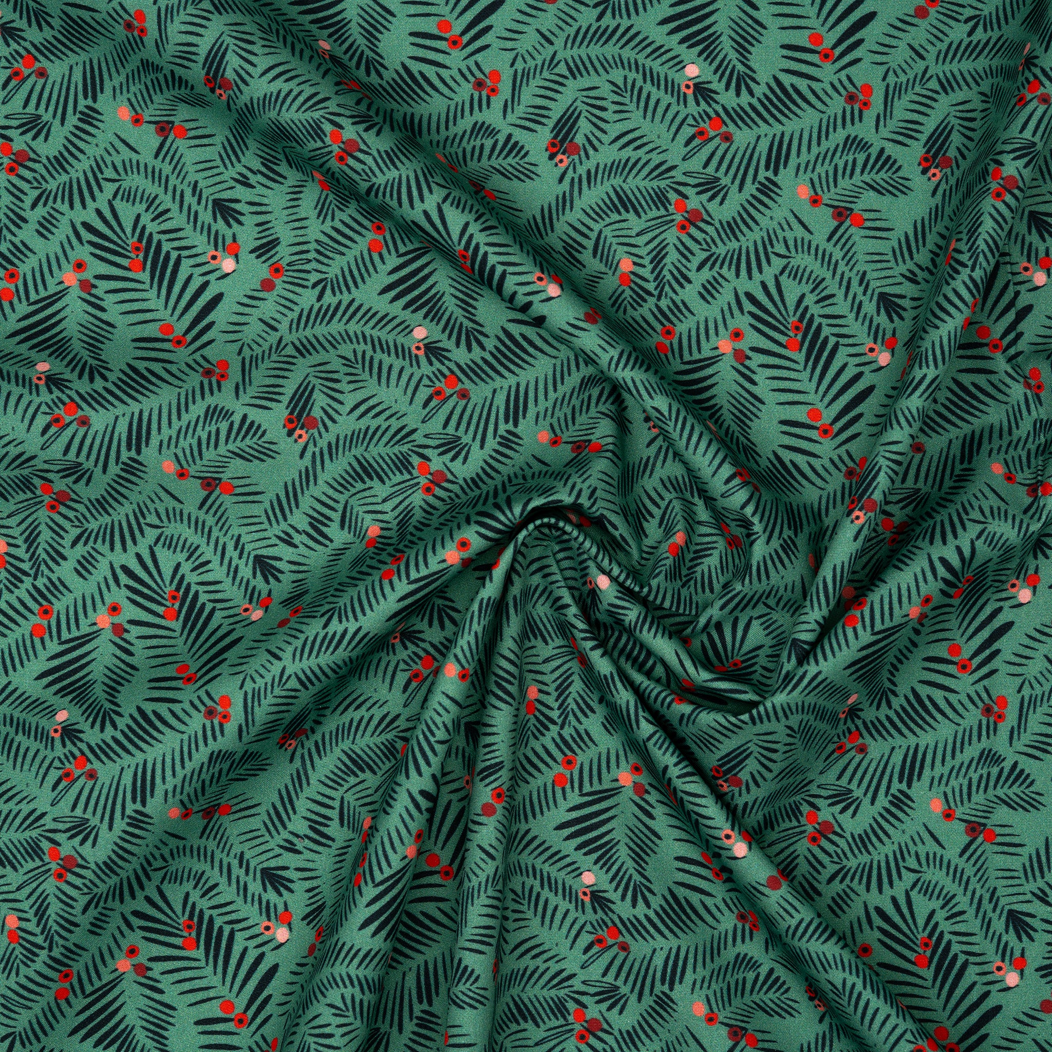 Bio Baumwolle Webware Christmas Branches Light Green