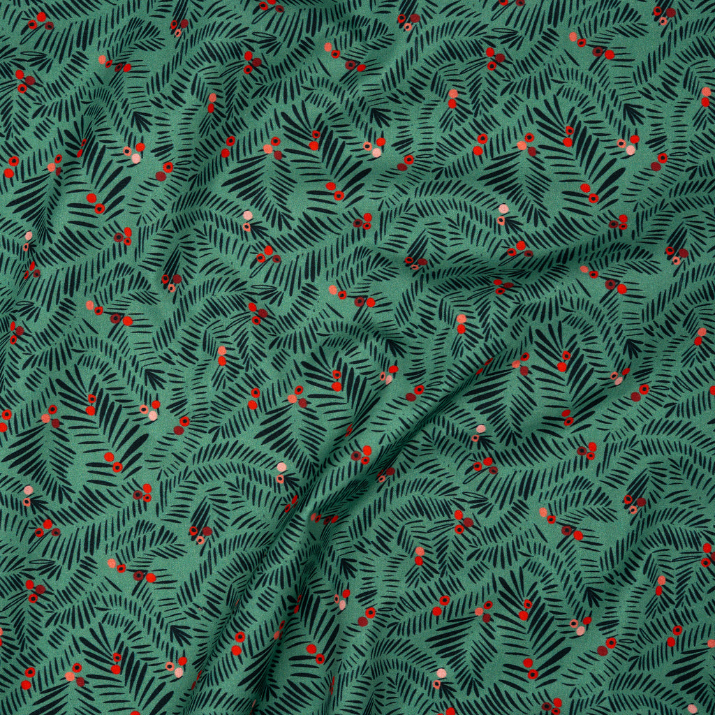 Bio Baumwolle Webware Christmas Branches Light Green