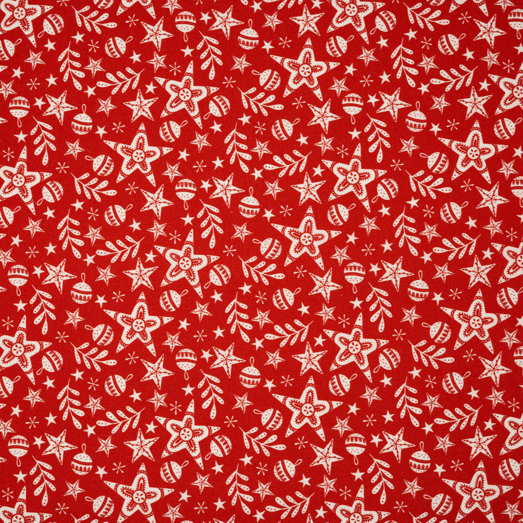 Bio Baumwolle Webware Christmas Village Stars And Balls Red