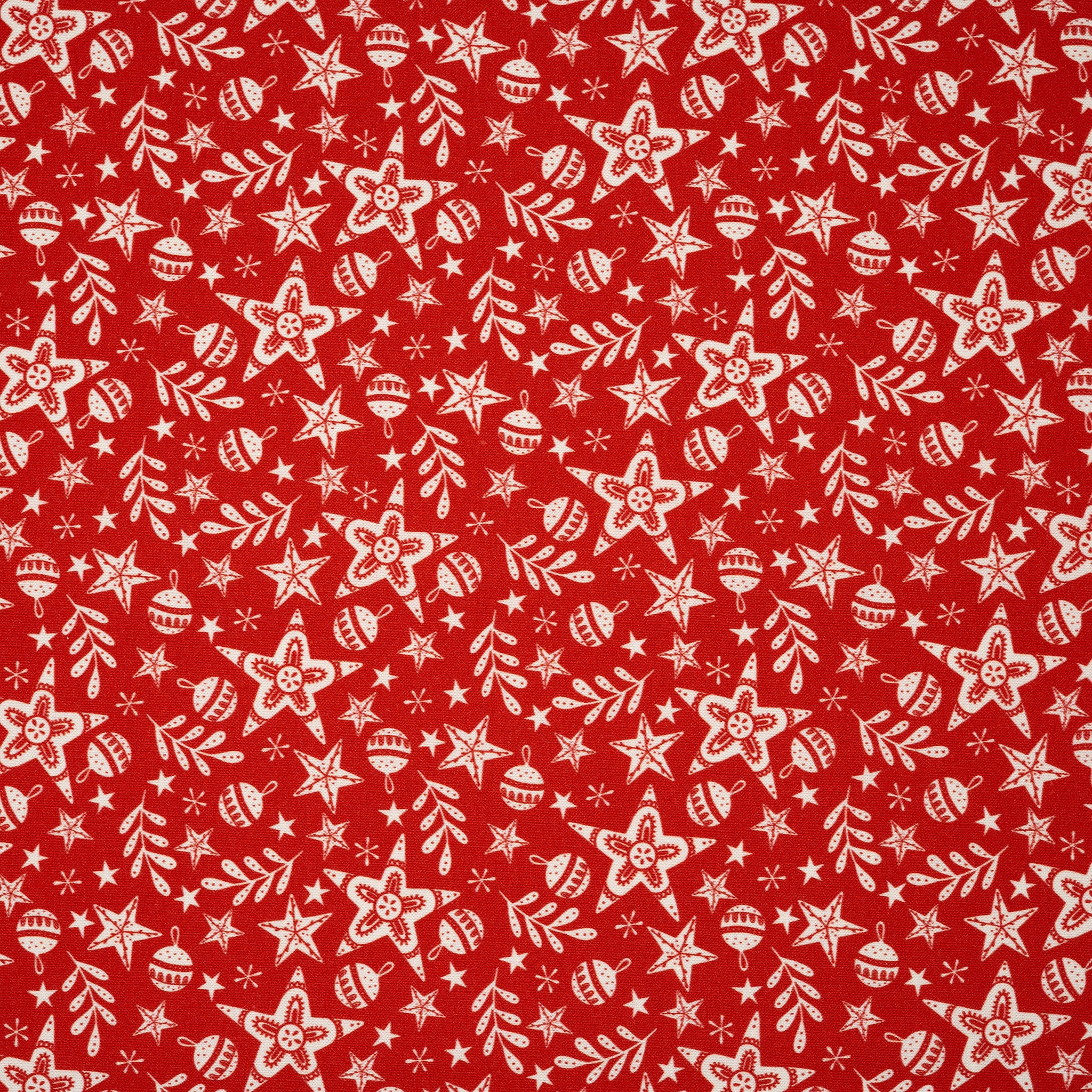 Bio Baumwolle Webware Christmas Village Stars And Balls Red