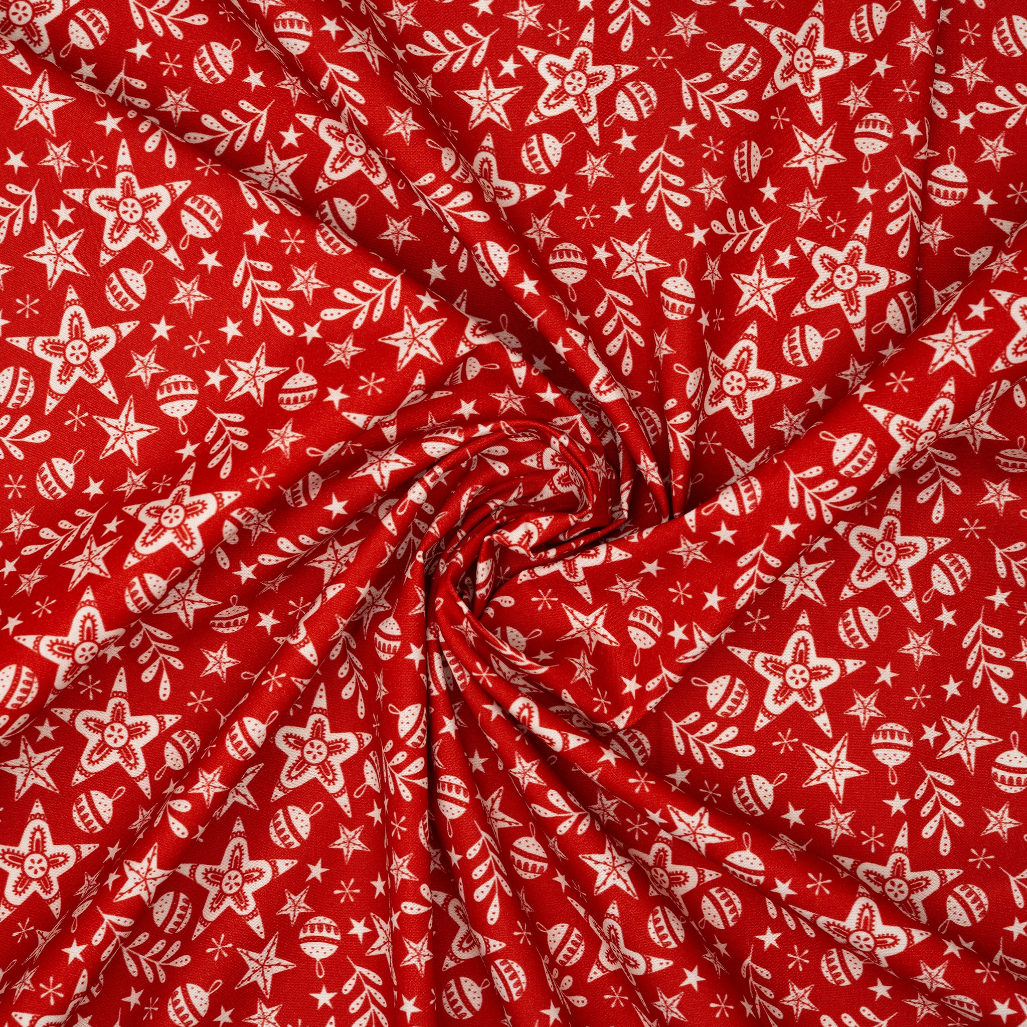 Bio Baumwolle Webware Christmas Village Stars And Balls Red