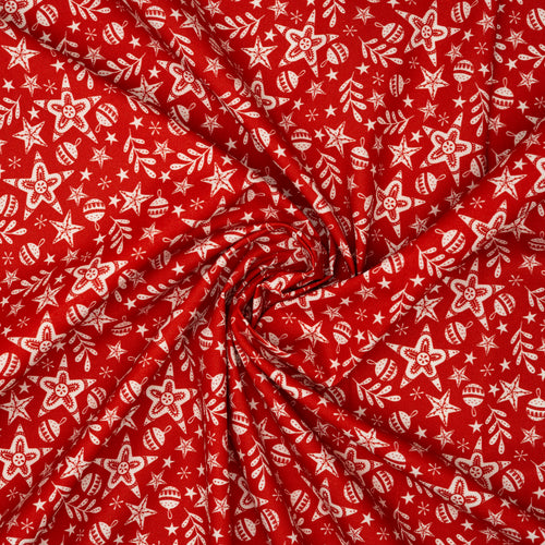 Bio Baumwolle Webware Christmas Village Stars And Balls Red | Stoffwerk