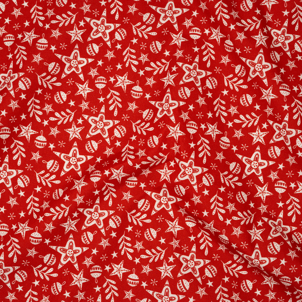 Bio Baumwolle Webware Christmas Village Stars And Balls Red