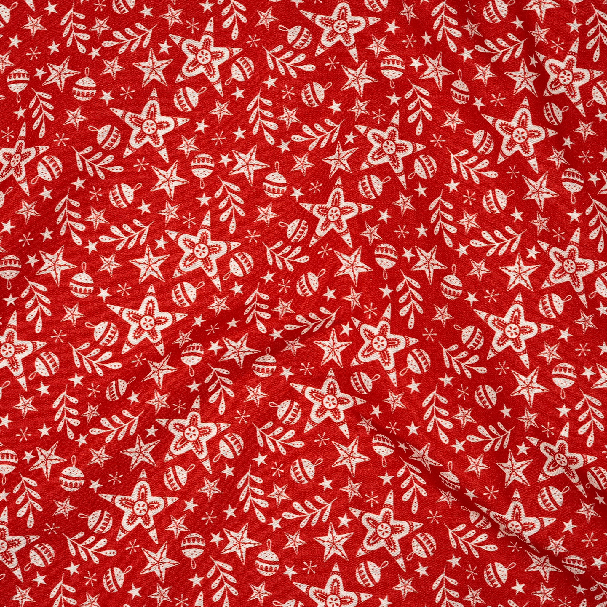 Bio Baumwolle Webware Christmas Village Stars And Balls Red